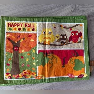 Set of 4 Fall Harvest Season Quilted Placemats Owls Pumpkins 18 x 13
